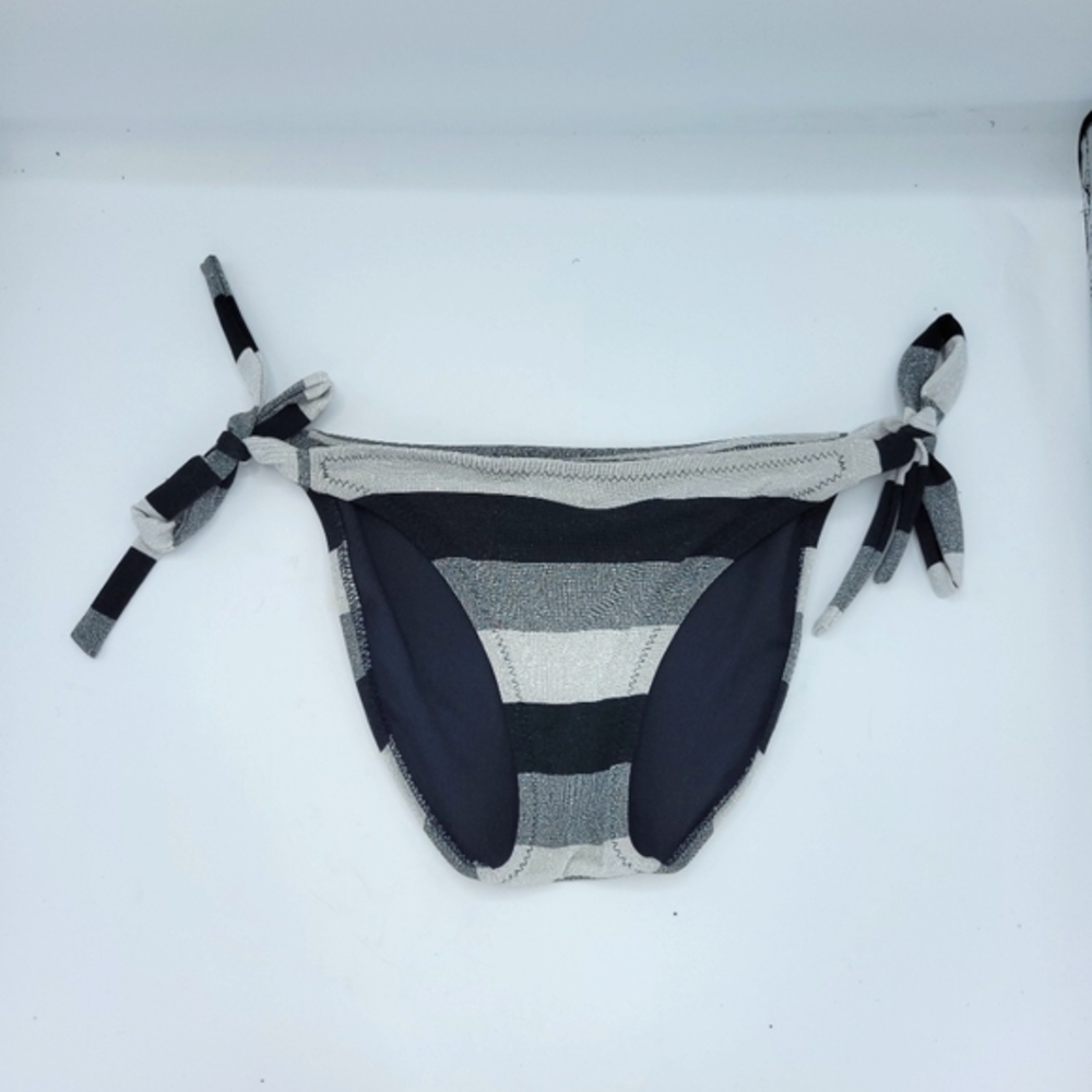 Becca Swimwear Bikini Side tie Shimmery Colorblock Black White Silver Size S